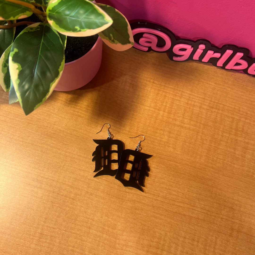 Detroit “D” Black Acrylic Earrings – Everyday City Classic