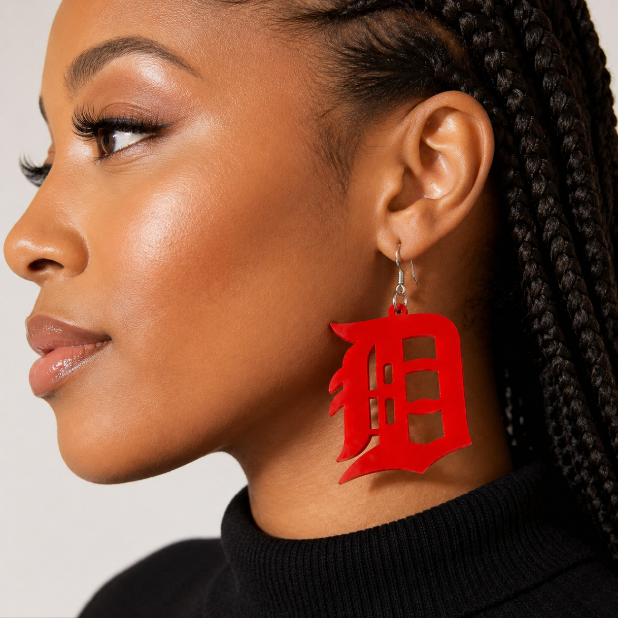 Detroit “D” Red Acrylic Earrings – Bold, Bright & Unapologetic