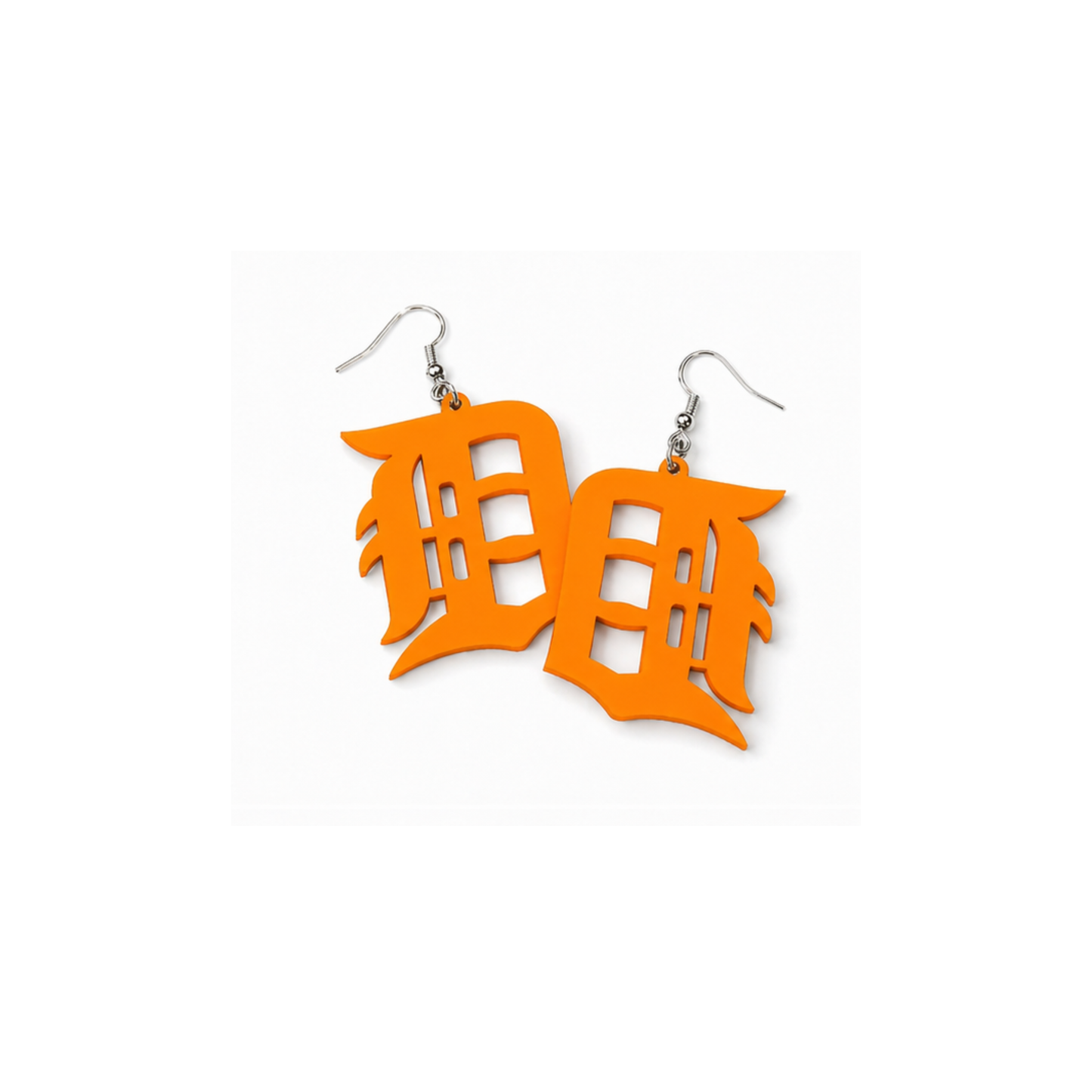 Detroit “D” Acrylic Earrings – Bright Orange Statement Pair