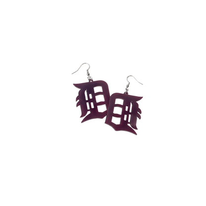 Detroit “D” Deep Purple Acrylic Earrings – Bold & Royal Vibes
