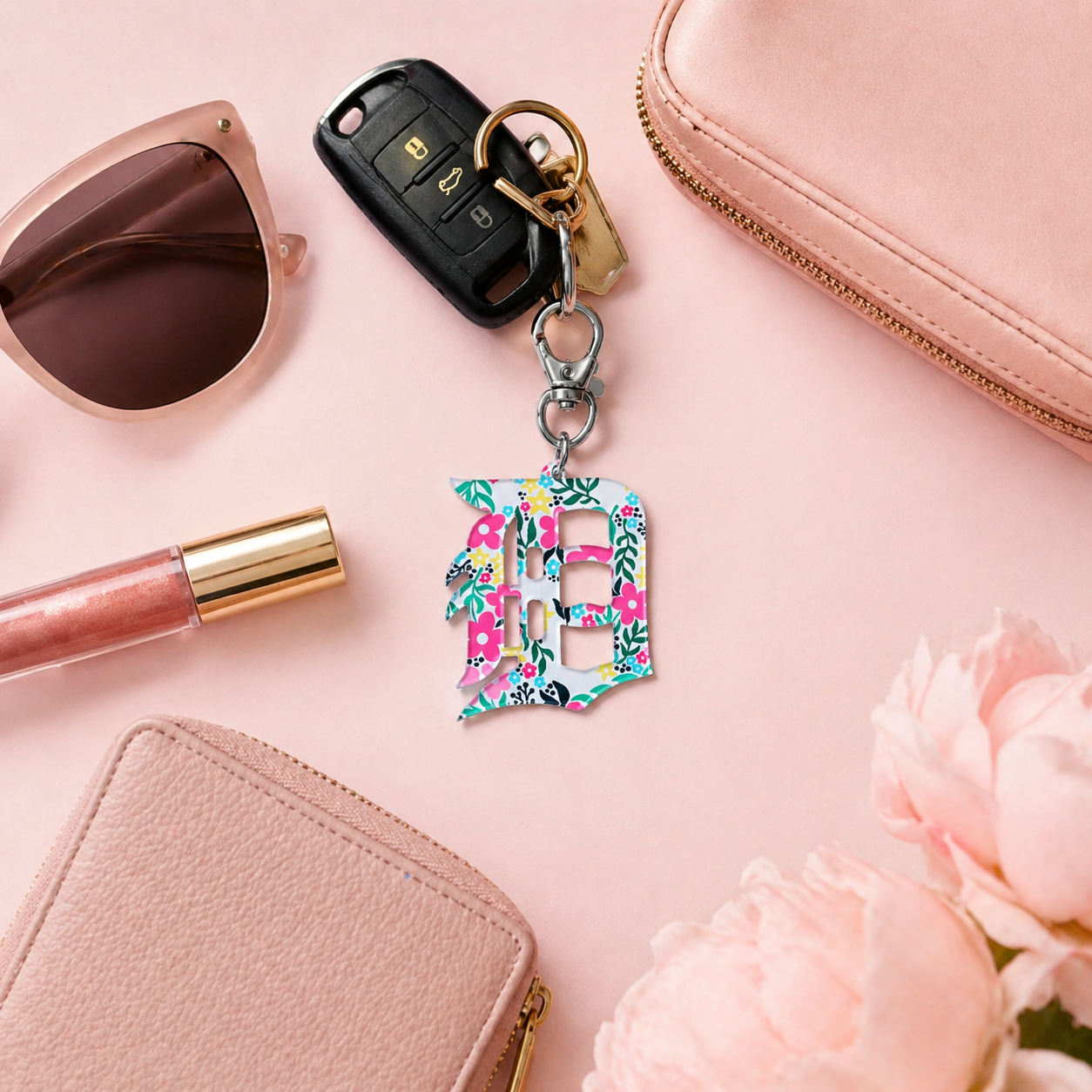 Floral Detroit “D” Bag Charm