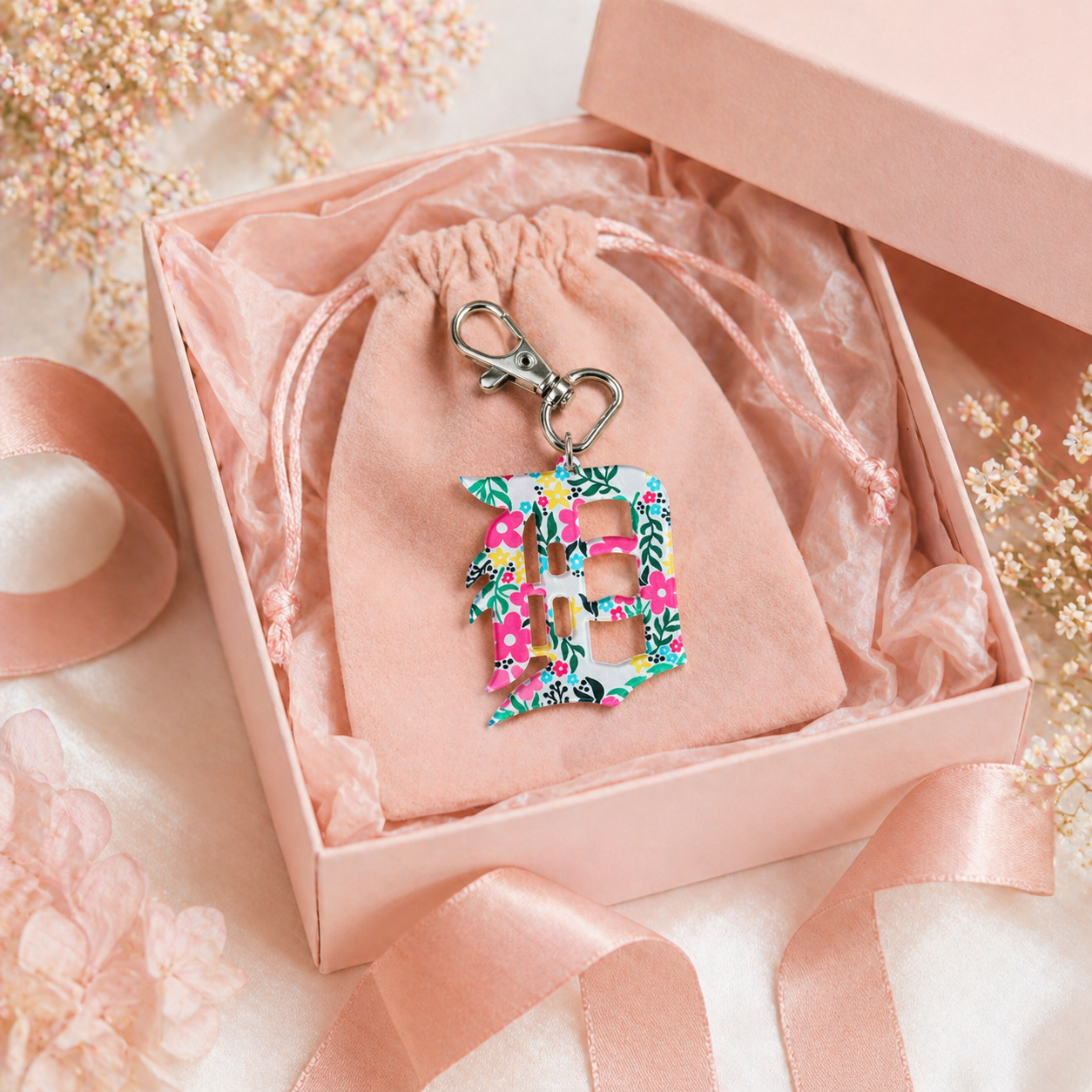 Floral Detroit “D” Bag Charm