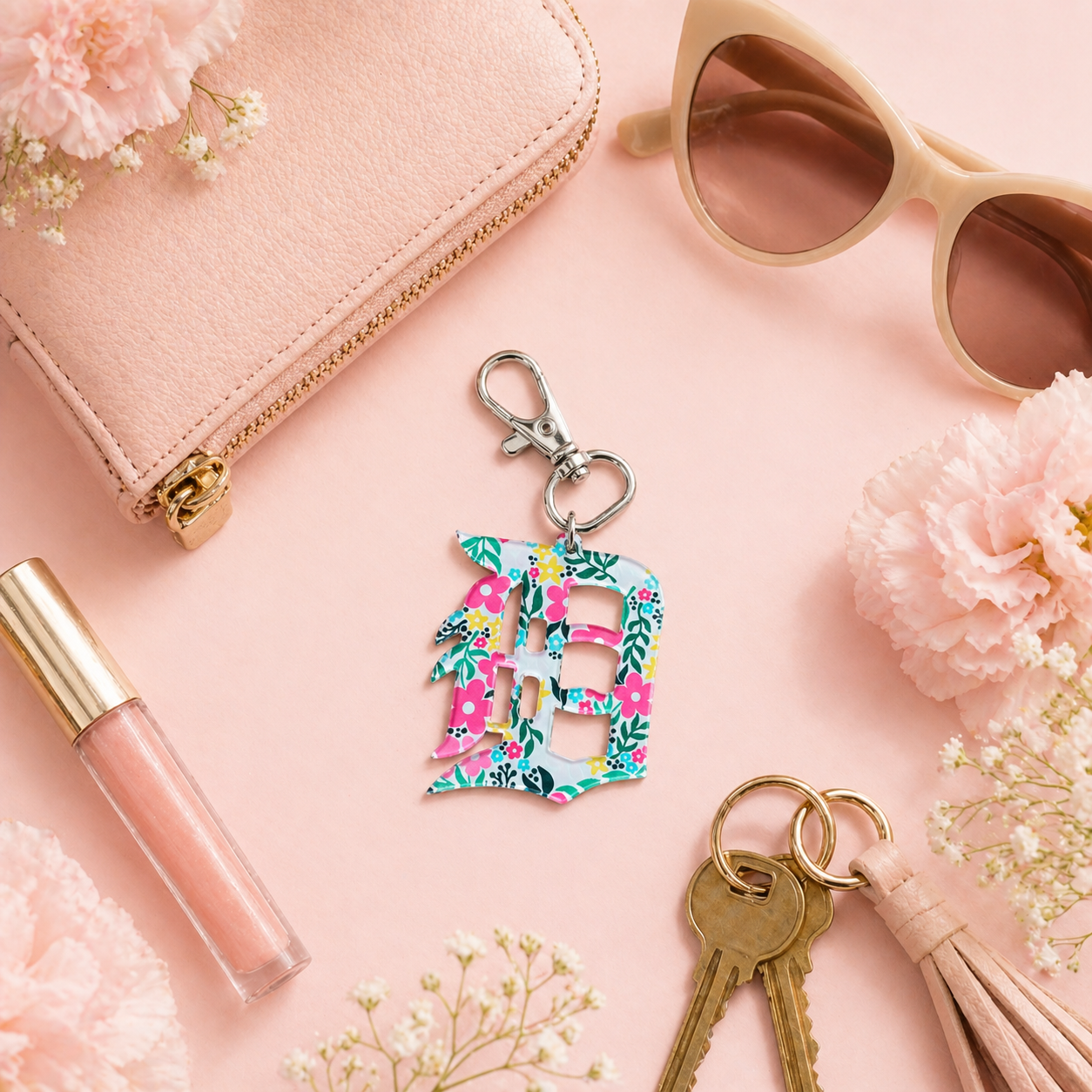 Floral Detroit “D” Bag Charm