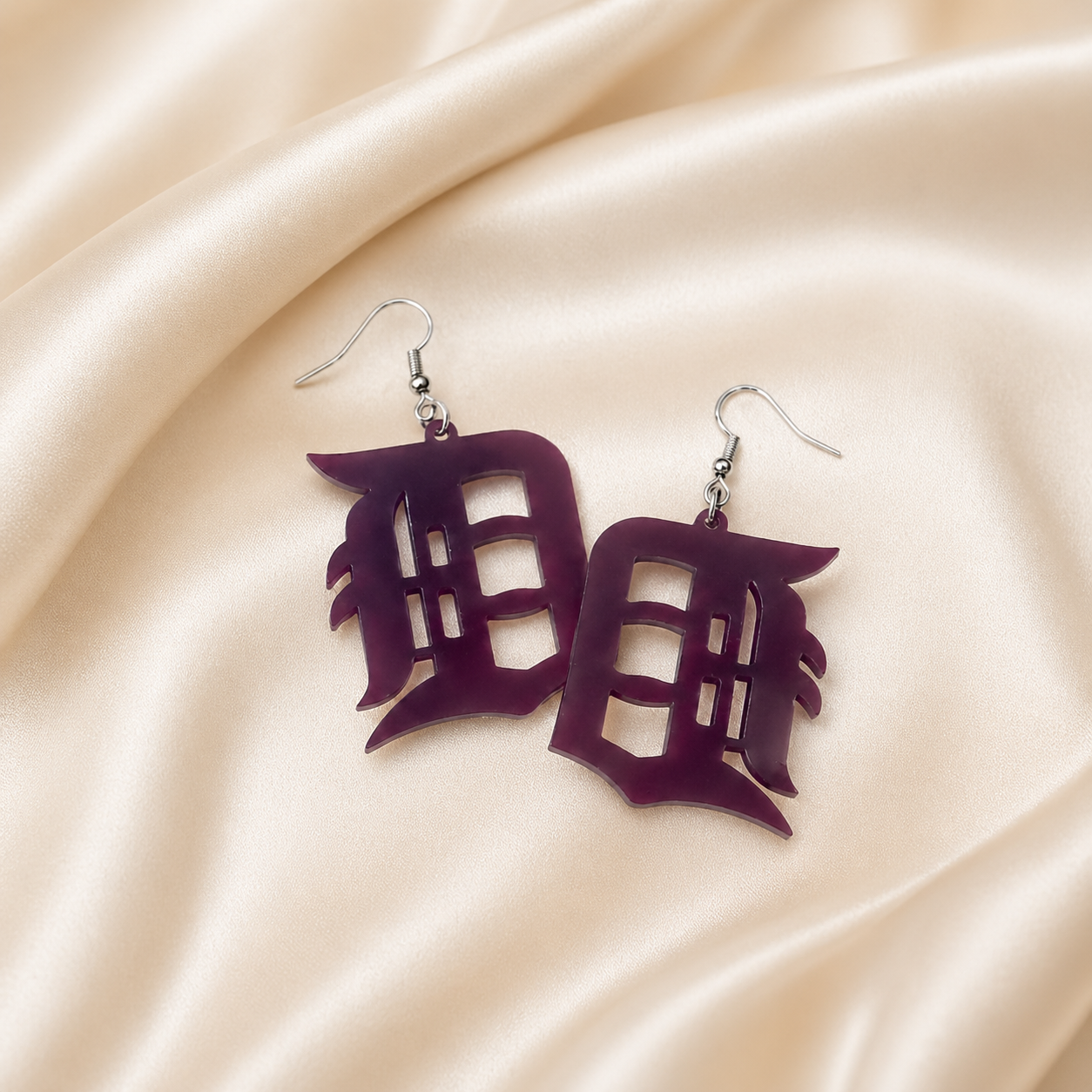 Detroit “D” Deep Purple Acrylic Earrings – Bold & Royal Vibes