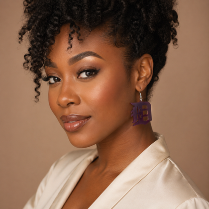 Detroit “D” Deep Purple Acrylic Earrings – Bold & Royal Vibes