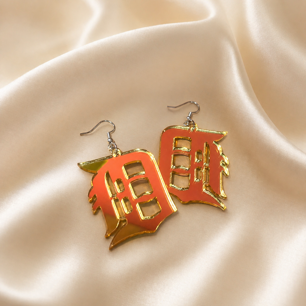 Detroit “D” Mirrored Gold Acrylic Earrings – Luxe City Statement