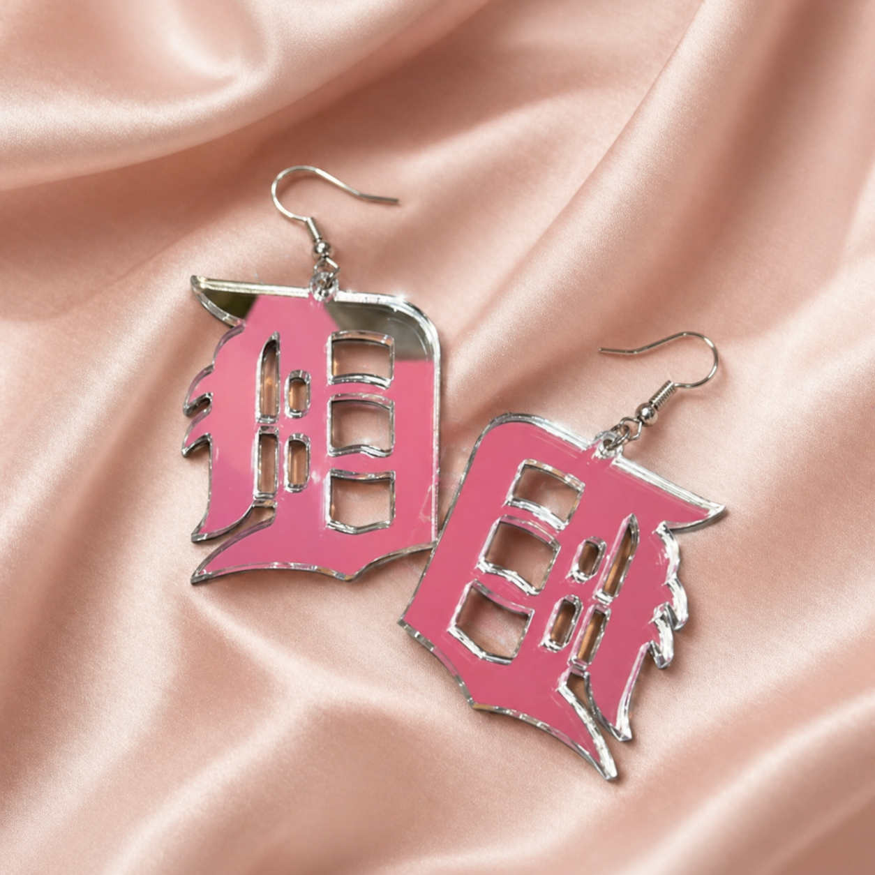 Detroit “D” Mirrored Silver Acrylic Earrings – Icy, Clean & Classic
