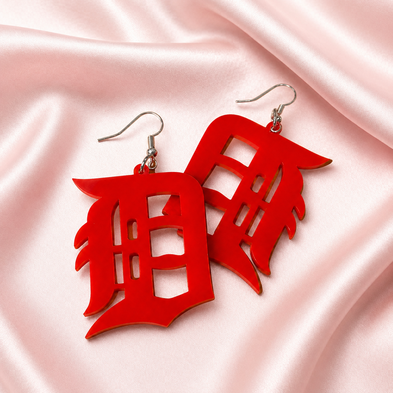 Detroit “D” Red Acrylic Earrings – Bold, Bright & Unapologetic