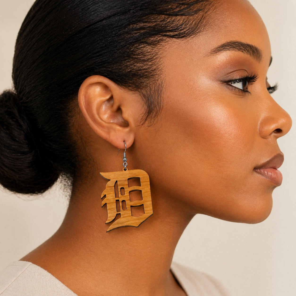 Detroit “D” Wood Earrings – Lightweight Statement Pair