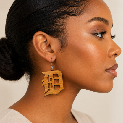 Detroit “D” Wood Earrings – Lightweight Statement Pair