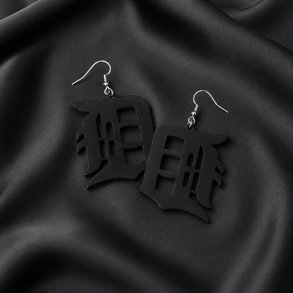 Detroit “D” Black Acrylic Earrings – Everyday City Classic