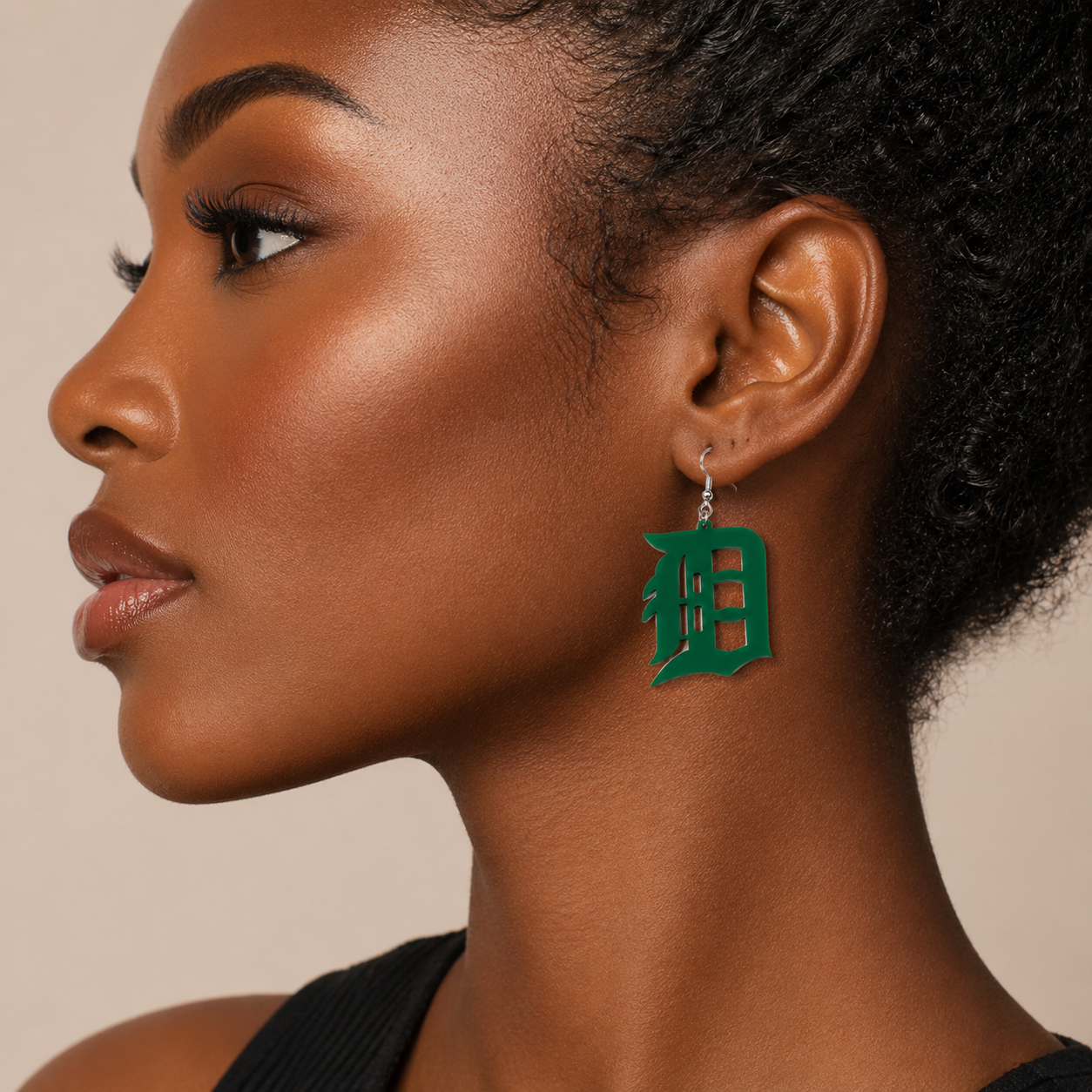 Detroit “D” Green Acrylic Earrings – Fresh & Fearless