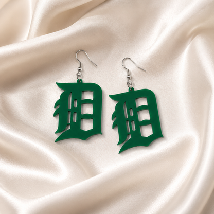Detroit “D” Green Acrylic Earrings – Fresh & Fearless