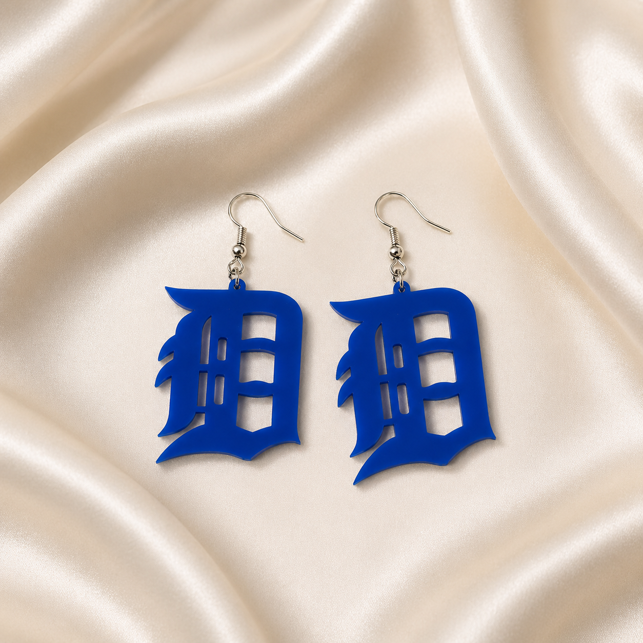 Detroit “D” Royal Blue Acrylic Earrings – Bold & Classic