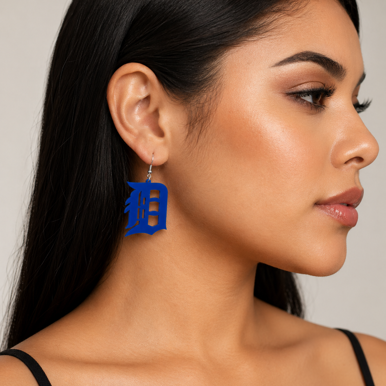 Detroit “D” Royal Blue Acrylic Earrings – Bold & Classic